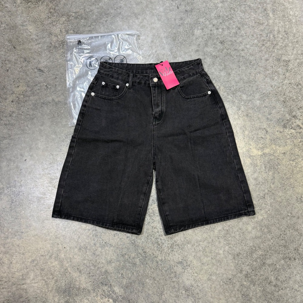 Emmiol Denim Shorts Womens Medium Black Jorts High Waisted Wide Leg Streetwear